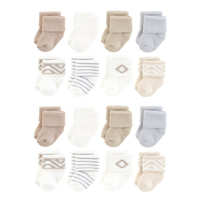 Hudson Baby Cotton Rich Newborn and Terry Socks, Tribal Cream