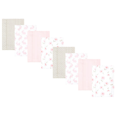 Hudson Baby Cotton Poly Flannel Burp Cloths Multipack, Pink Honey Bunny 8-Pack