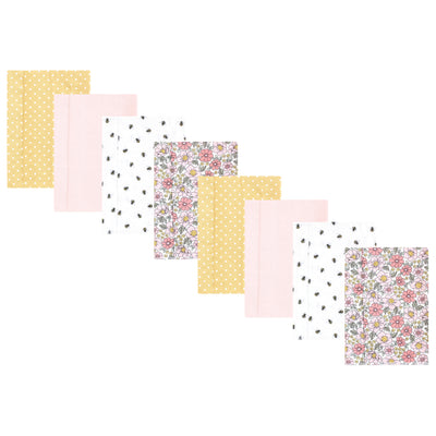 Hudson Baby Cotton Poly Flannel Burp Cloths Multipack, Pink Yellow Pretty Floral 8-Pack