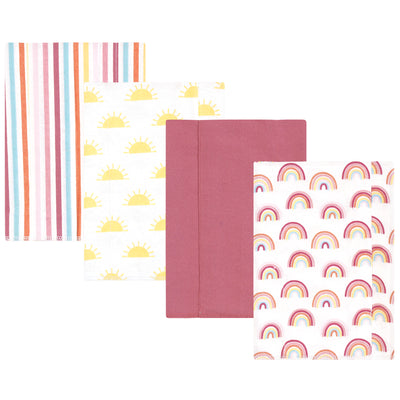 Hudson Baby Cotton Flannel Burp Cloths, Sunshine And Rainbows 4 Pack