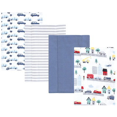 Hudson Baby Cotton Flannel Burp Cloths, City Life 4 Pack