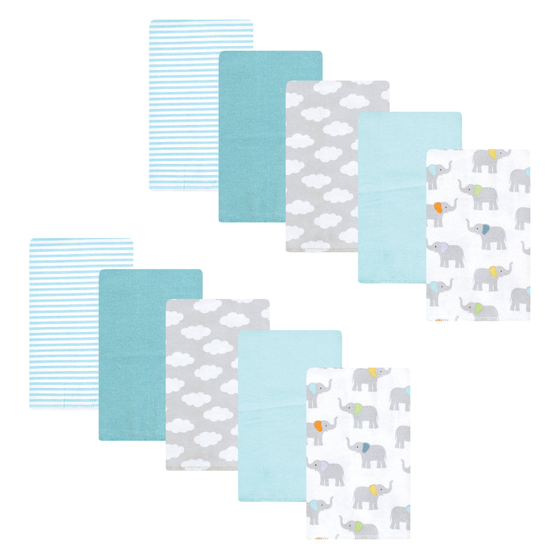 Hudson Baby Flannel Burp Cloth 10pk, Teal Elephant