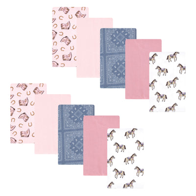 Hudson Baby Cotton Flannel Burp Cloths, Cowgirl 10 Pack