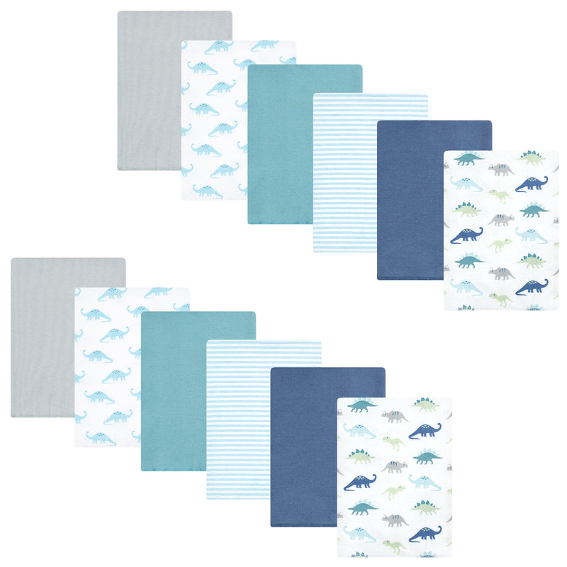 Hudson Baby Flannel Burp Cloth 12pk, Soft Teal Dino