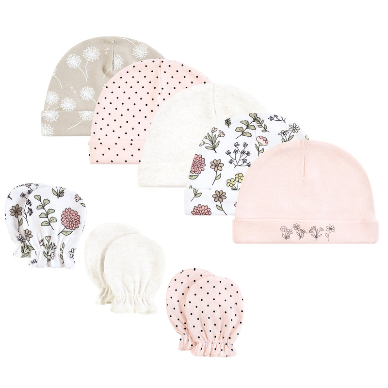 Hudson Baby Cotton Cap and Scratch Mitten Set, Dandelion Wish