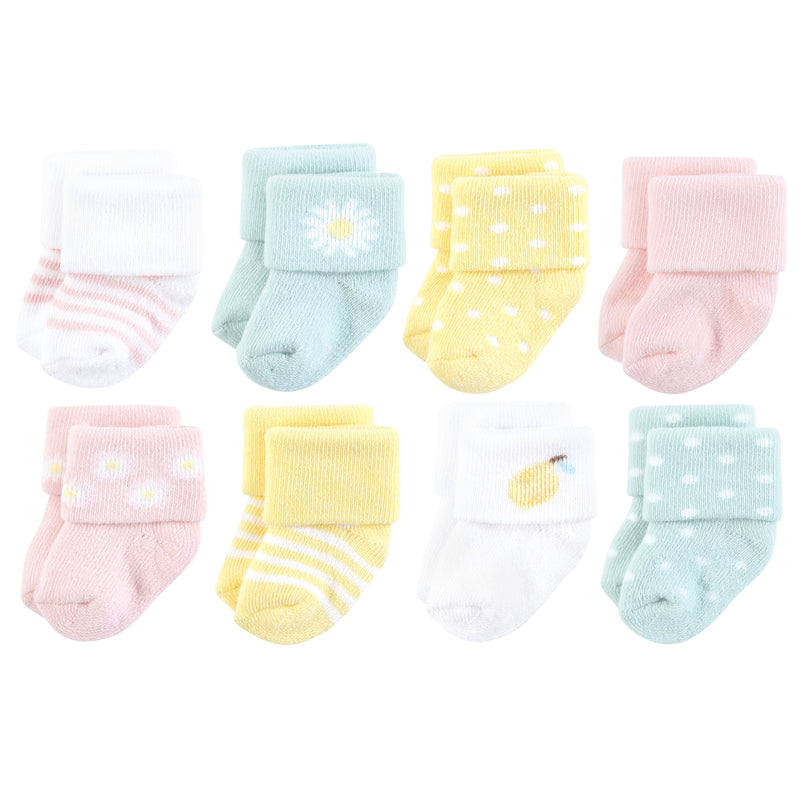 Hudson Baby Cotton Rich Newborn and Terry Socks, Lemon Daisy