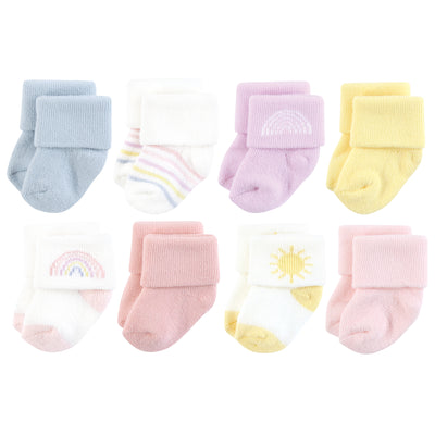 Hudson Baby Cotton Rich Newborn and Terry Socks, Pastel Sun And Rainbow