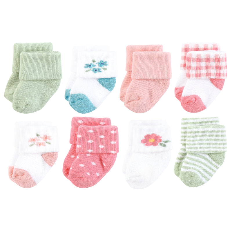 Hudson Baby Cotton Rich Newborn and Terry Socks, Coral Pretty Floral