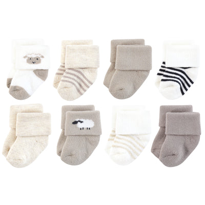 Hudson Baby Cotton Rich Newborn and Terry Socks, Taupe Sheep