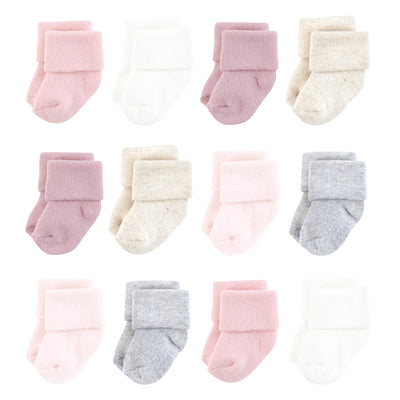 Hudson Baby Cotton Rich Newborn and Terry Socks, Mauve Neutral