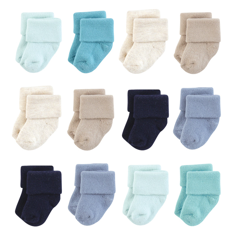 Hudson Baby Cotton Rich Newborn and Terry Socks, Blue Teal Neutral