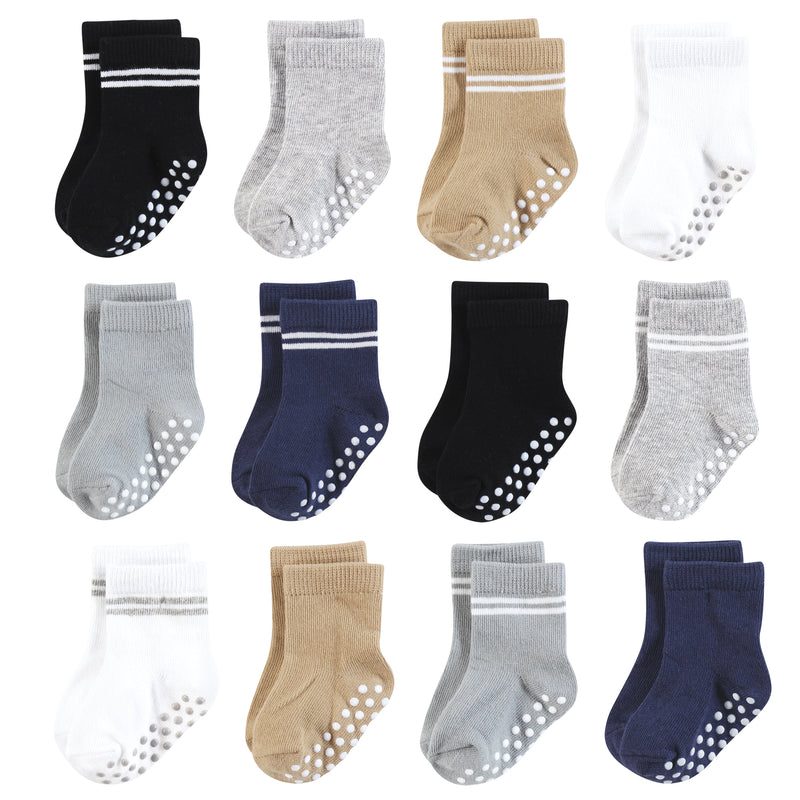 Hudson Baby Cotton Rich Newborn and Terry Socks, Athletic Stripe Neutral