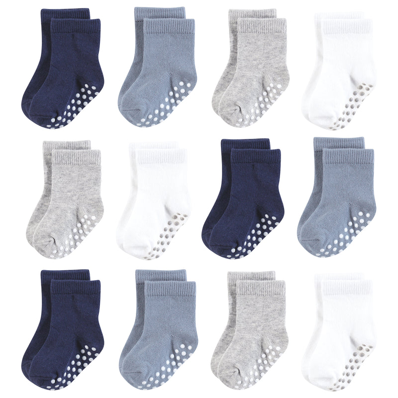 Hudson Baby Cotton Rich Newborn and Terry Socks, Blue Gray Basic