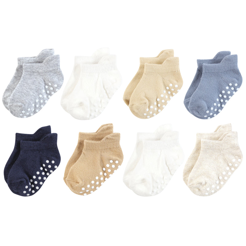 Touched by Nature Organic Cotton Socks with Non-Skid Gripper for Fall Resistance, Blue Neutral