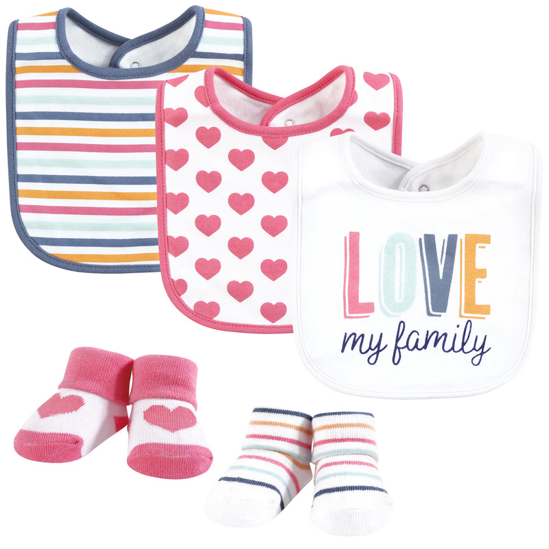 Hudson Baby Cotton Bib and Sock Set, Love Family