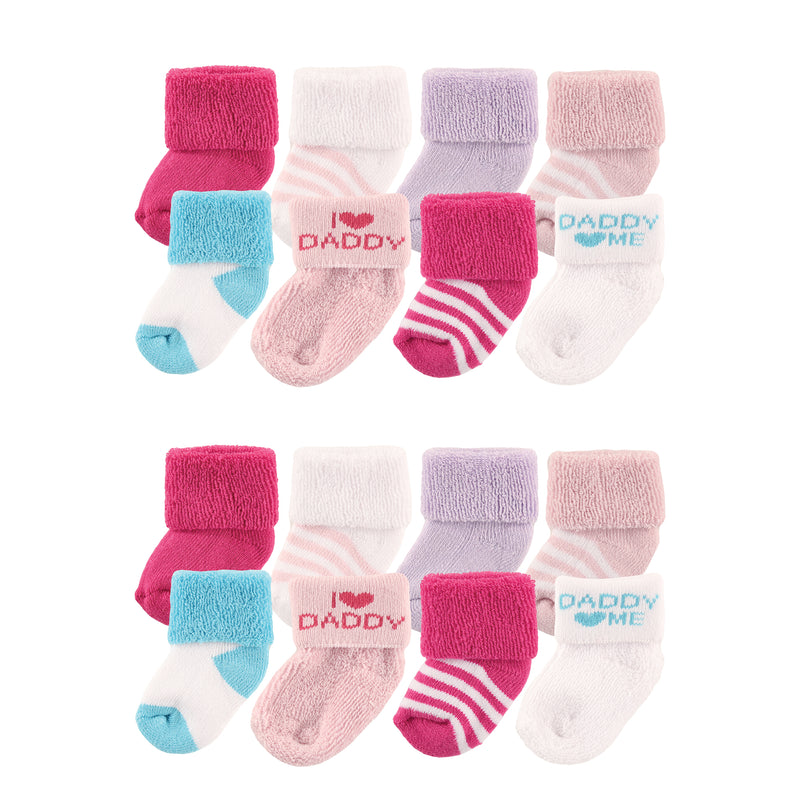 Luvable Friends Newborn and Baby Terry Socks, Pink Daddy