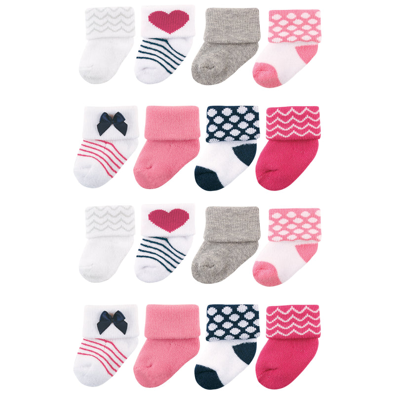 Luvable Friends Newborn and Baby Terry Socks, Bow