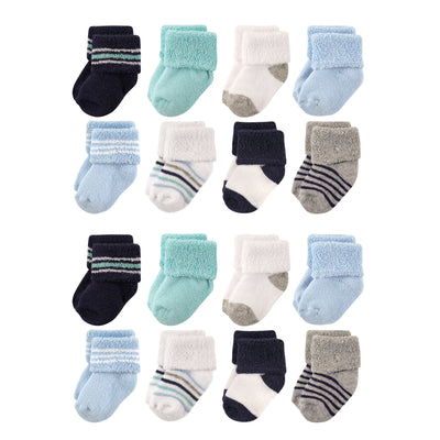 Luvable Friends Newborn and Baby Terry Socks, Mint Navy Stripes