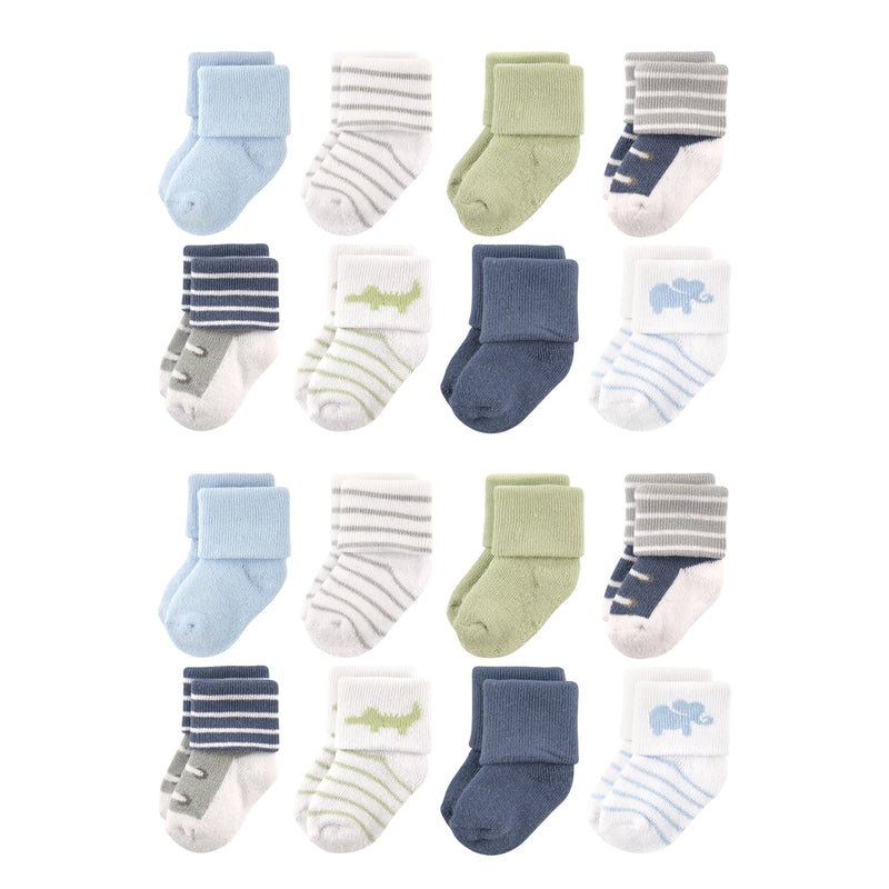 Luvable Friends Newborn and Baby Terry Socks, Safari