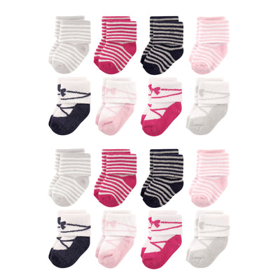 Luvable Friends Newborn and Baby Terry Socks, Stripe Ballet