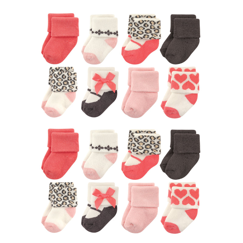 Luvable Friends Newborn and Baby Terry Socks, Leopard