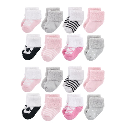 Luvable Friends Newborn and Baby Terry Socks, Pink Black Ballet