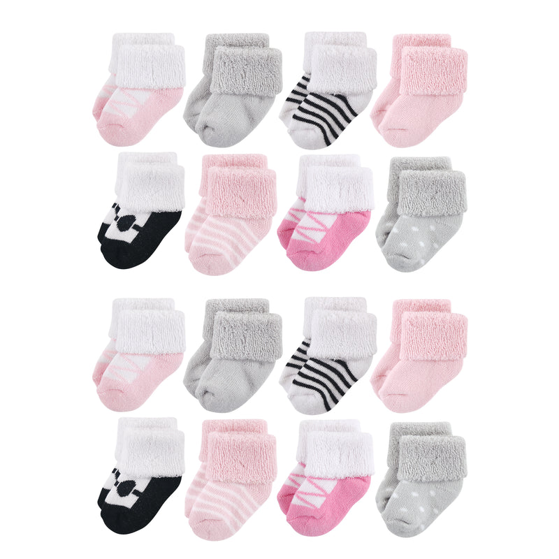 Luvable Friends Newborn and Baby Terry Socks, Pink Black Ballet