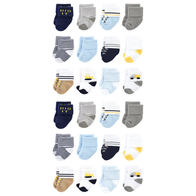 Luvable Friends Newborn and Baby Terry Socks, Bulldozer