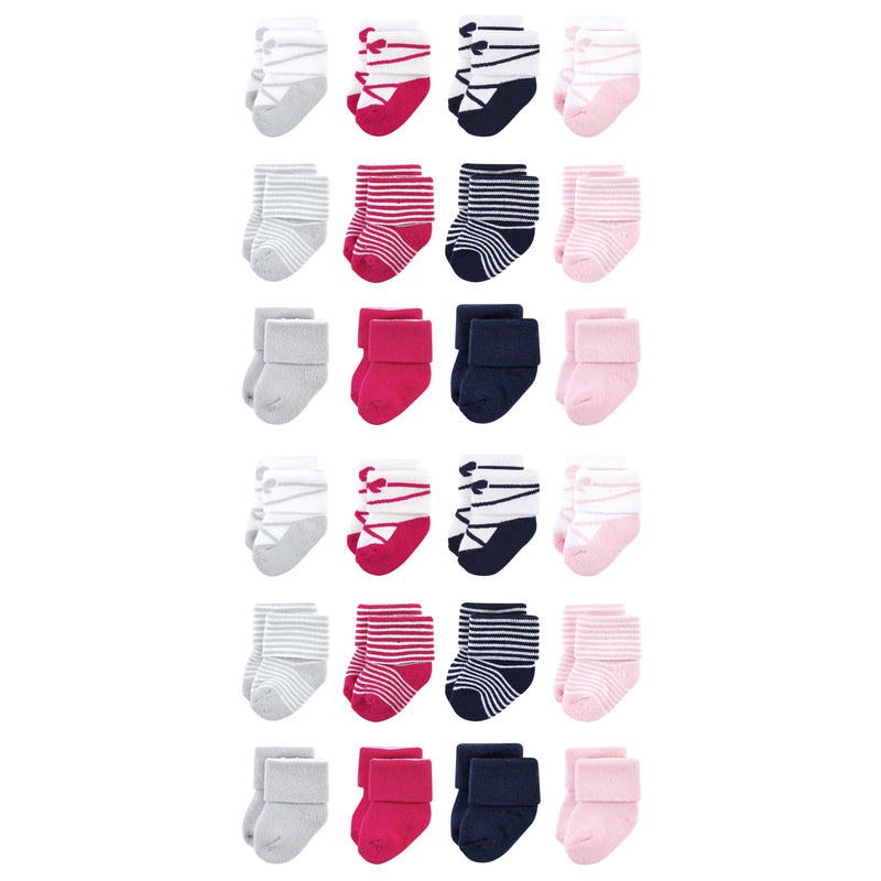 Luvable Friends Newborn and Baby Terry Socks, Stripe Ballet