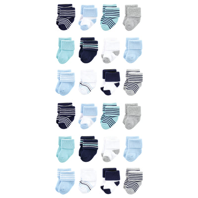 Luvable Friends Newborn and Baby Terry Socks, Mint Navy Stripes