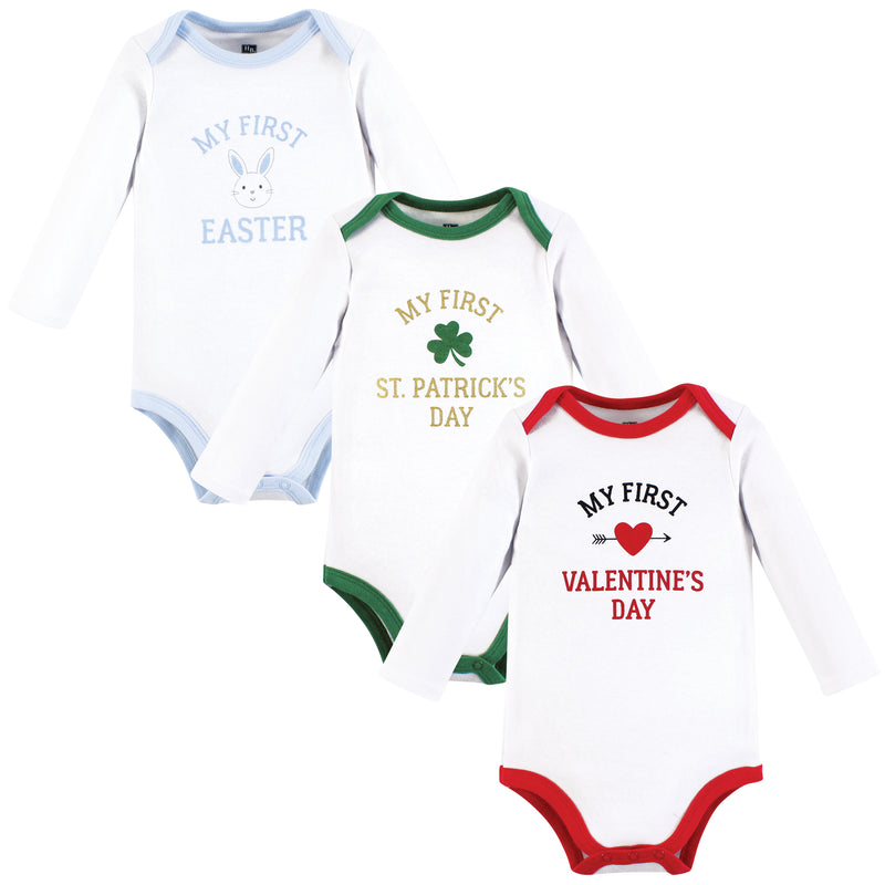 Hudson Baby Cotton Long-Sleeve Bodysuits, Boy First Valentine Easter