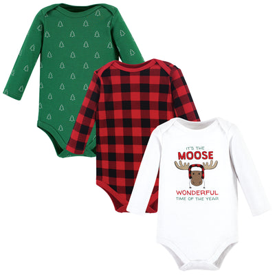 Hudson Baby Cotton Long-Sleeve Bodysuits, Buffalo Christmoose