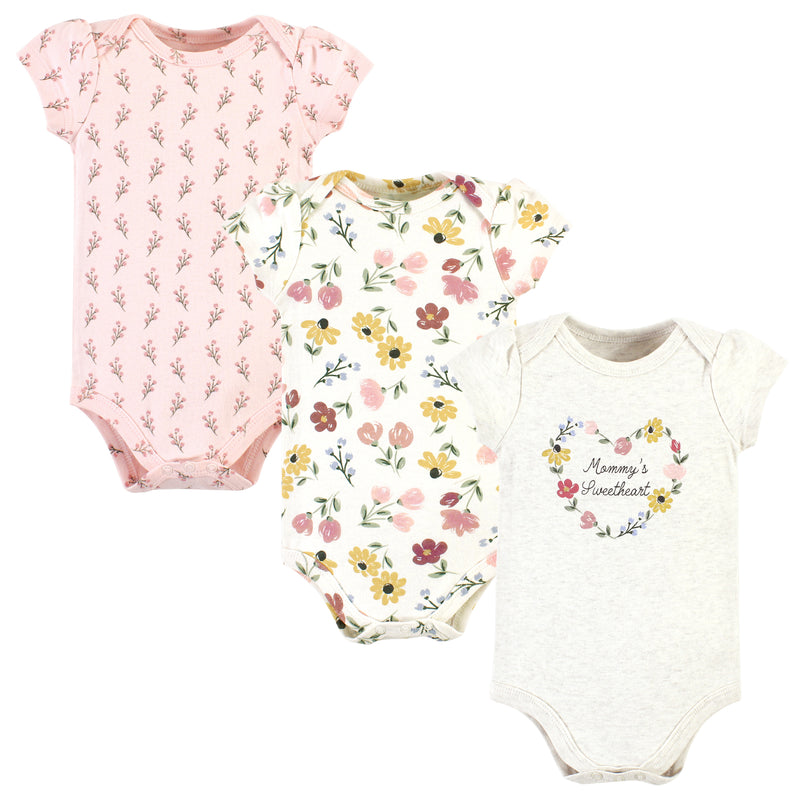 Hudson Baby Cotton Bodysuits, Soft Painted Floral 3-Pack