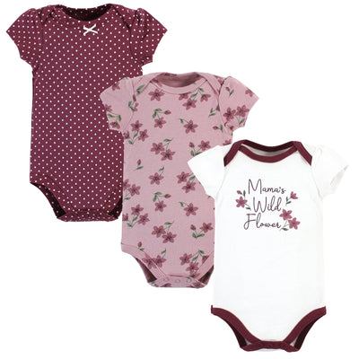 Hudson Baby Cotton Bodysuits, Plum Wildflower 3 Pack