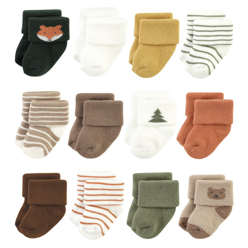 Hudson Baby Cotton Rich Newborn and Terry Socks, Harvest Bear