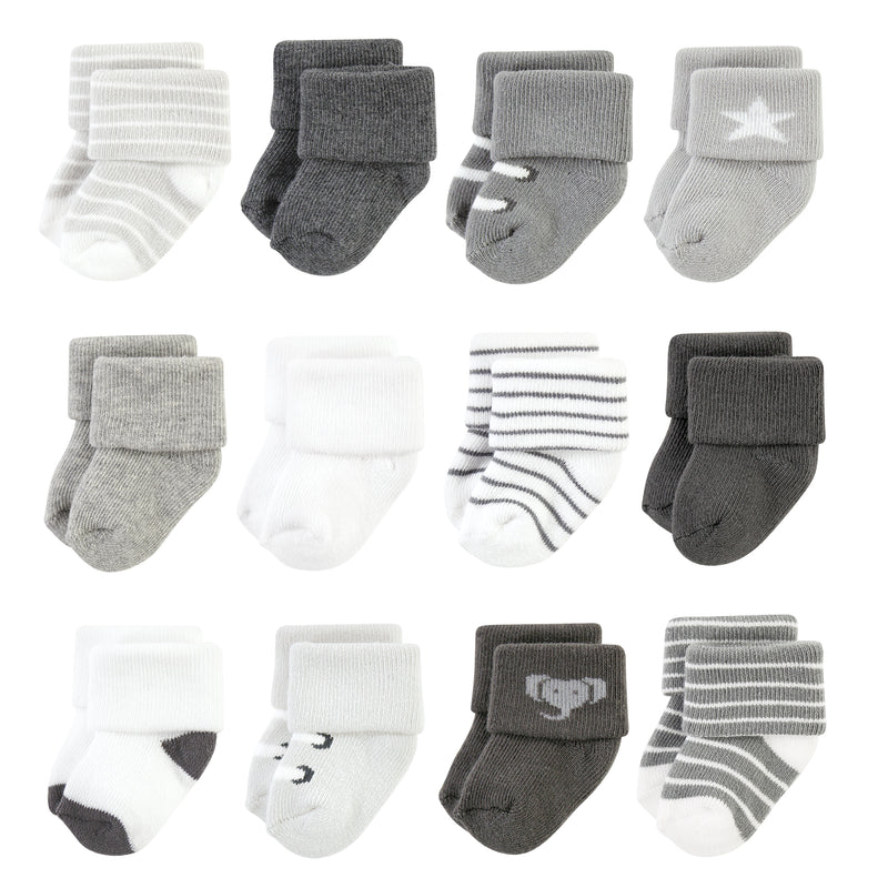 Hudson Baby Cotton Rich Newborn and Terry Socks, Modern Elephant