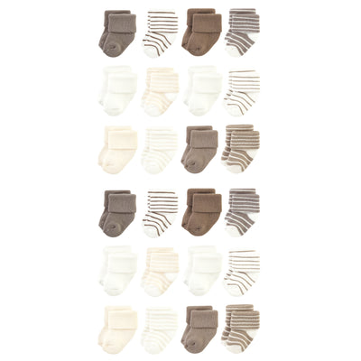 Hudson Baby Cotton Rich Newborn and Terry Socks, Beige Stripe 12 Pack