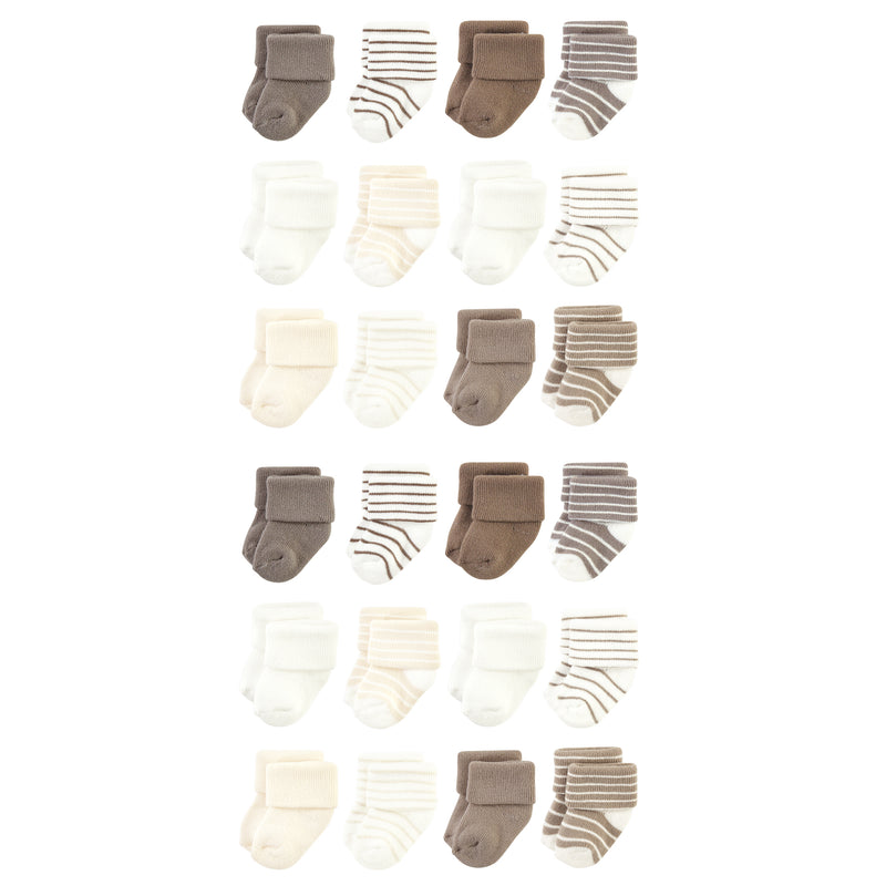 Hudson Baby Cotton Rich Newborn and Terry Socks, Beige Stripe 12 Pack