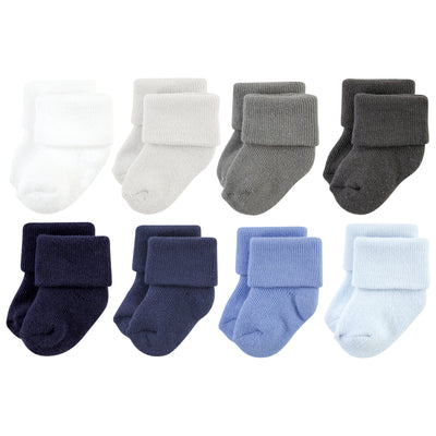 Hudson Baby Cotton Rich Newborn and Terry Socks, Solid Blue Gray 8 Pack Terry