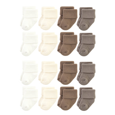 Hudson Baby Cotton Rich Newborn and Terry Socks, Solid Beige Brown