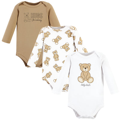 Hudson Baby Cotton Long-Sleeve Bodysuits, Teddy Bears 3-Pack