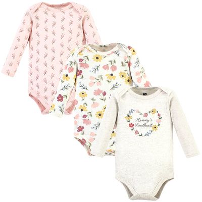 Hudson Baby Cotton Long-Sleeve Bodysuits, Soft Painted Floral