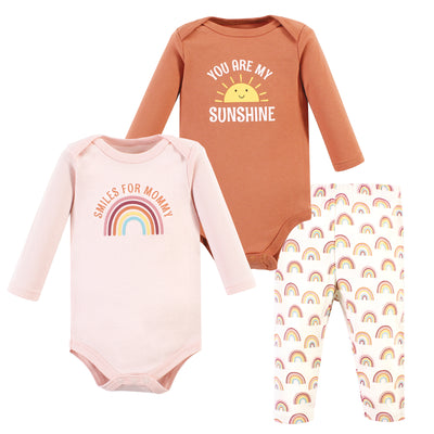 Hudson Baby Cotton Bodysuit and Pant Set, Sunshine Rainbows Long-Sleeve