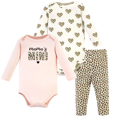 Hudson Baby Cotton Bodysuit and Pant Set, Leopard Hearts Long Sleeve