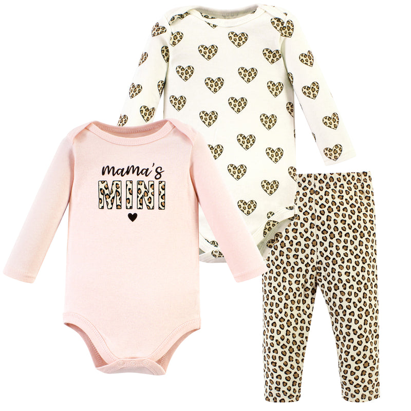 Hudson Baby Cotton Bodysuit and Pant Set, Leopard Hearts Long Sleeve