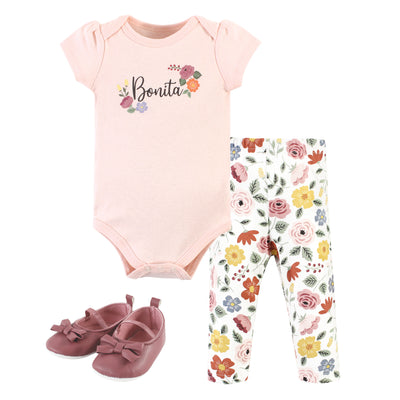 Hudson Baby Cotton Bodysuit, Pant and Shoe Set, Bonita Short Sleeve