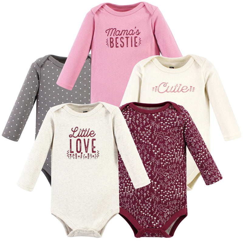 Hudson Baby Cotton Long-Sleeve Bodysuits, Little Love Flowers 5-Pack