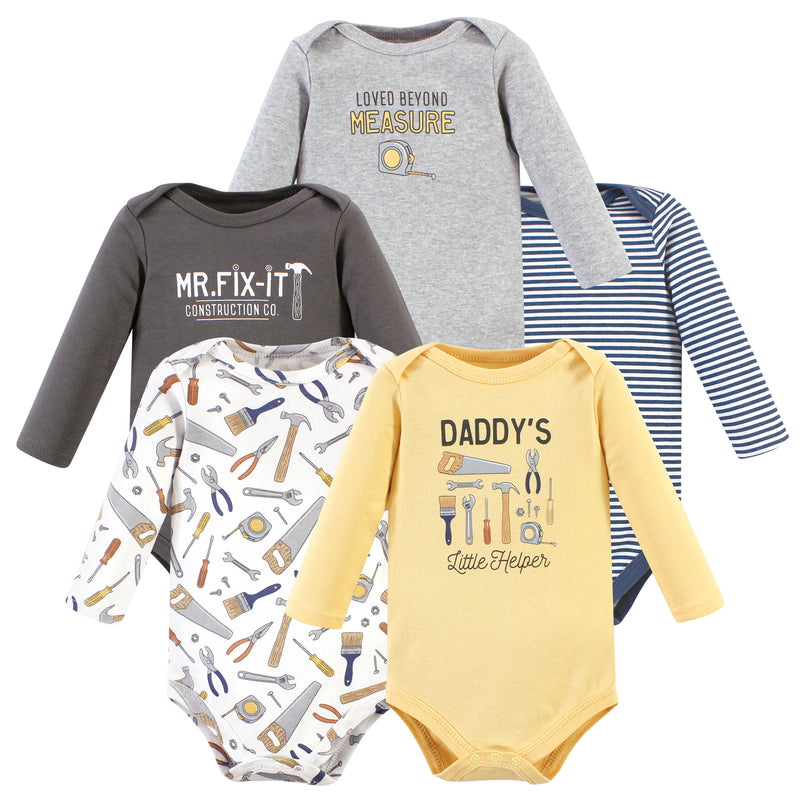Hudson Baby Cotton Long-Sleeve Bodysuits, Construction Work 5-Pack