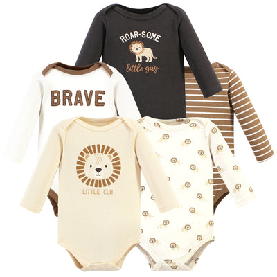 Hudson Baby Cotton Long-Sleeve Bodysuits, Brave Lion 5 Pack
