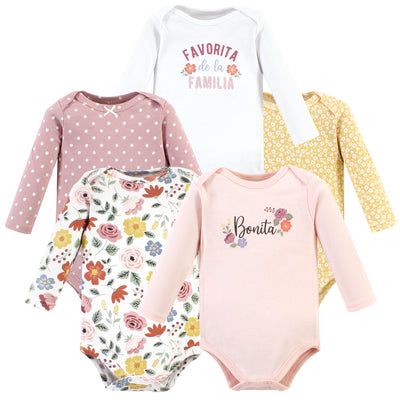 Hudson Baby Cotton Long-Sleeve Bodysuits, Bonita 5 Pack